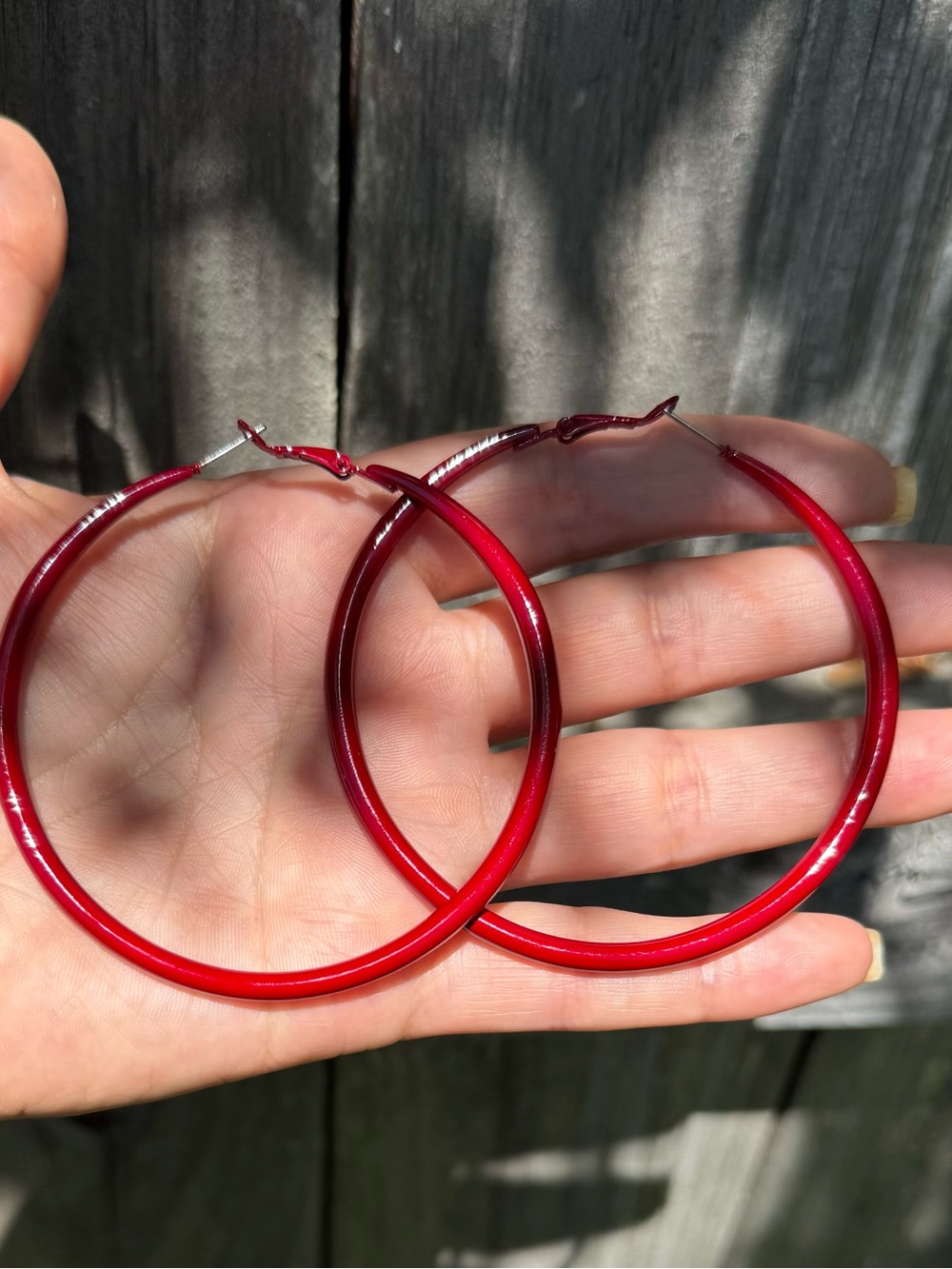 Red Hoop Earrings - Women Jewelry - Picture 4 of 5